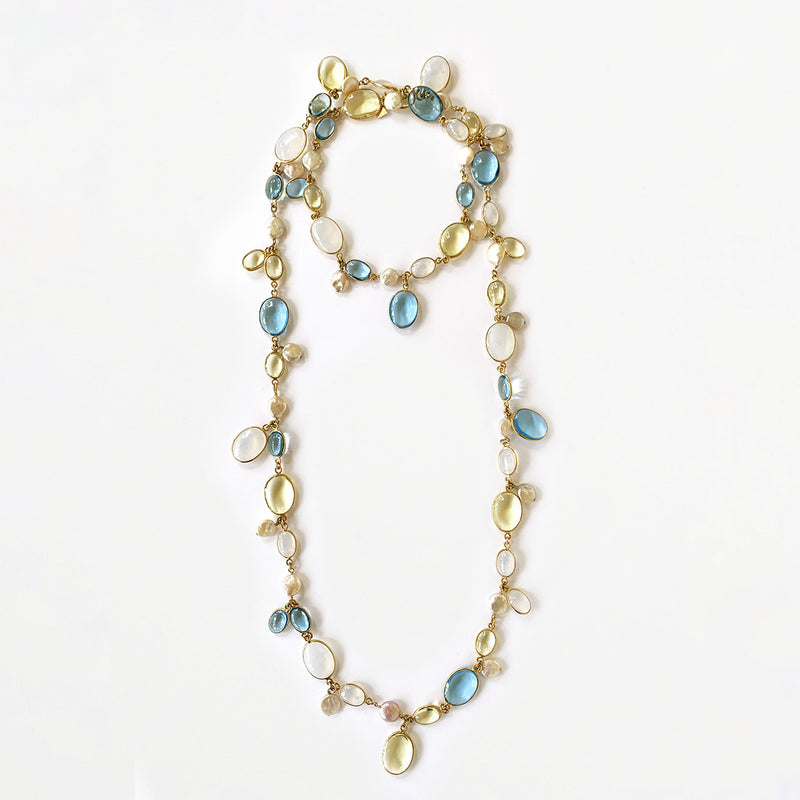 LOULOU DE LA FALAISE Pebble & Pearl Necklace, Aqua/Champagne/Opaline