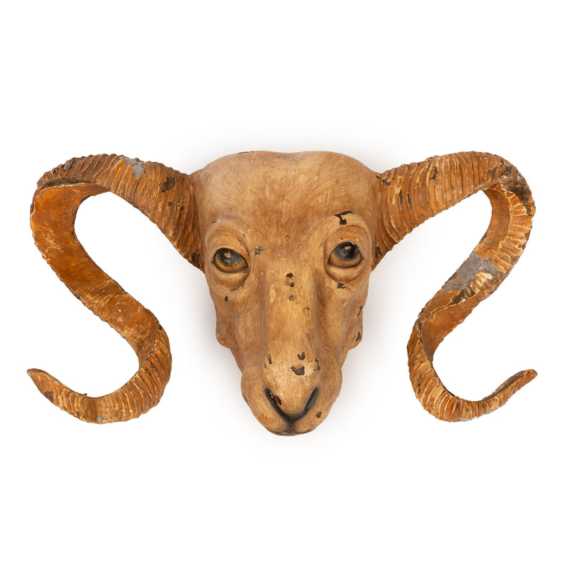 19th-Century Italian Wood Carving of a Ram's Head- Ewe've Got to See This Ram!
