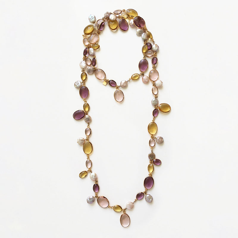LOULOU DE LA FALAISE Pebble & Pearl Necklace, Dawn/Lilac/Honey