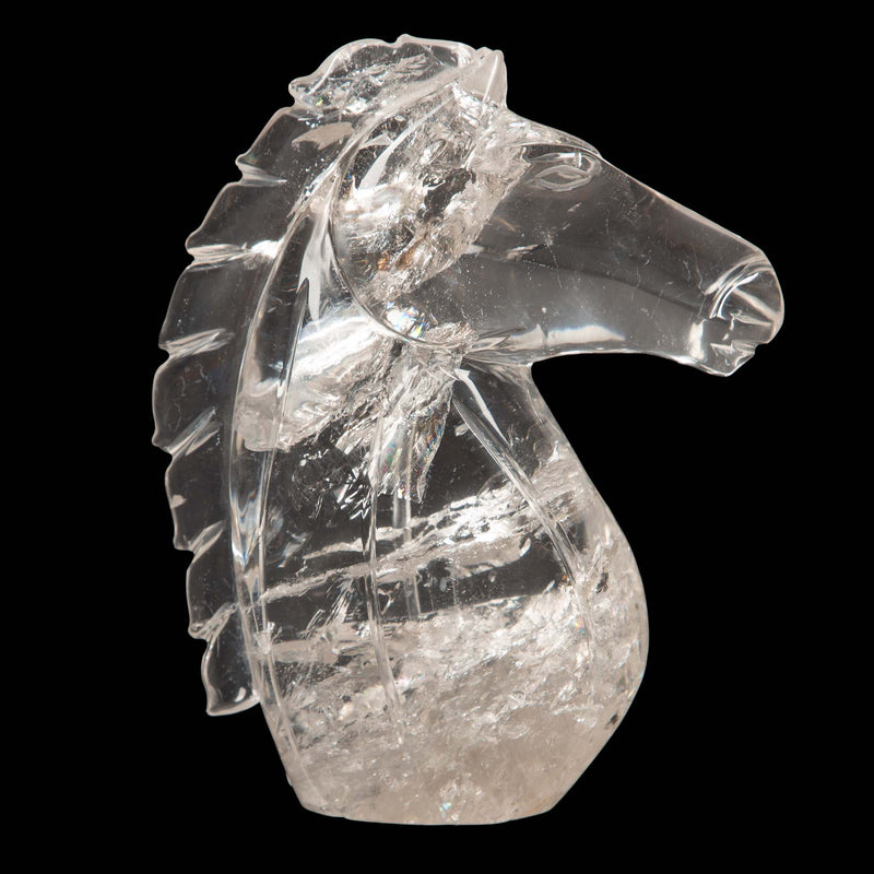 Enchanting Equestrian Elegance: Hand-Carved Rock Crystal Horse Head from Brazil