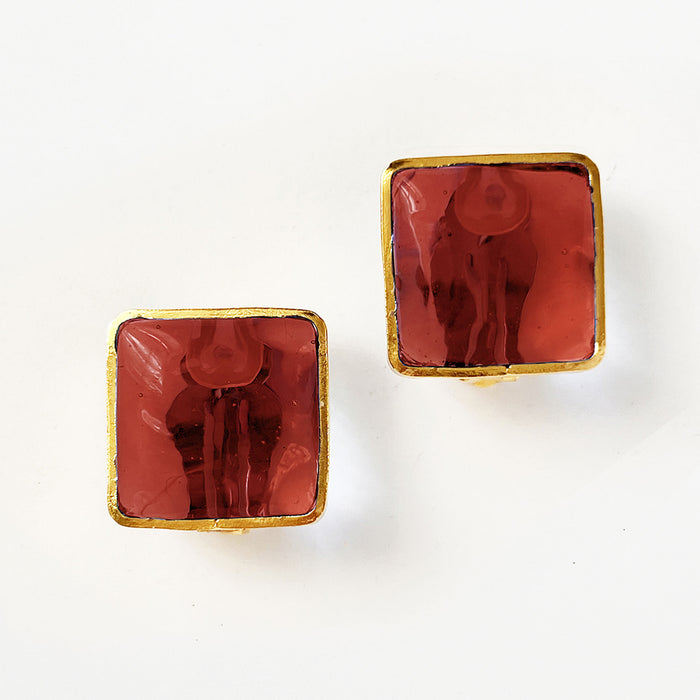 Pave Square Clip Earrings, Poppy