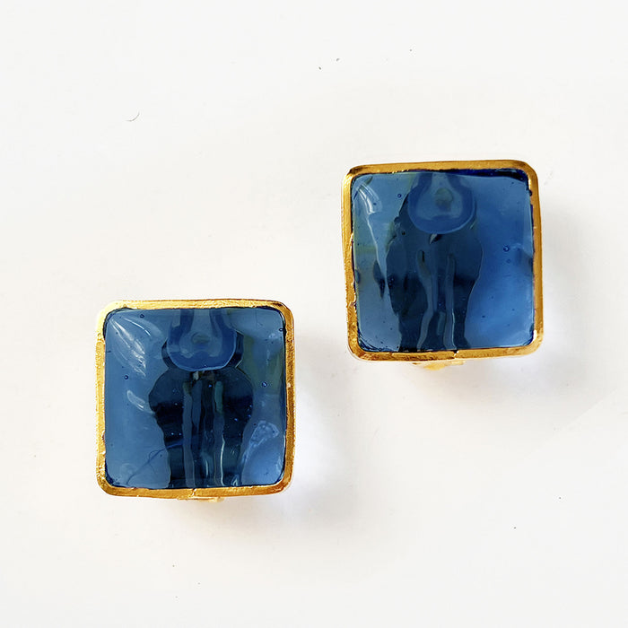 Pave Square Clip Earrings, Ocean