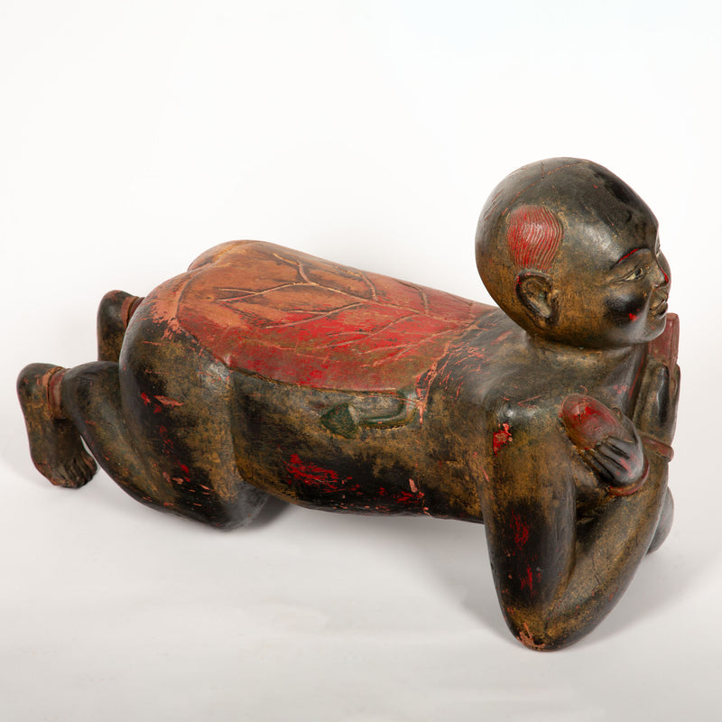 Temple Guardian in Repose: Thai Carved Ceremonial Figure