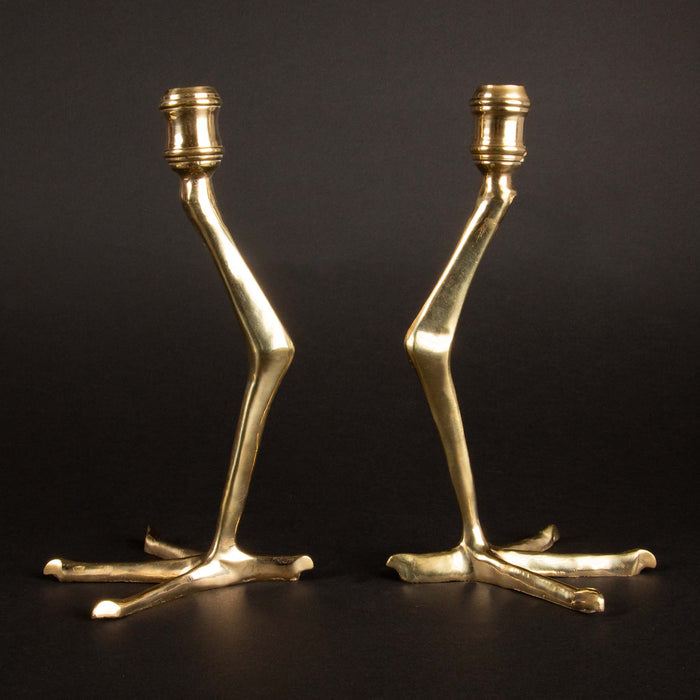 Brass Tingis Bird Foot Candlesticks, Pair