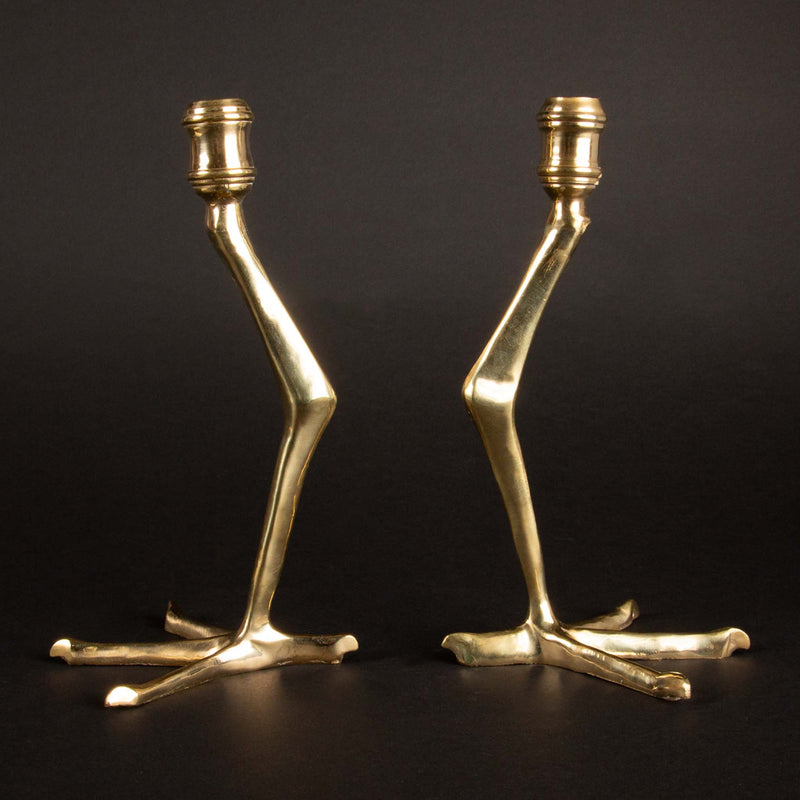 Brass Tingis Bird Foot Candlesticks, Pair