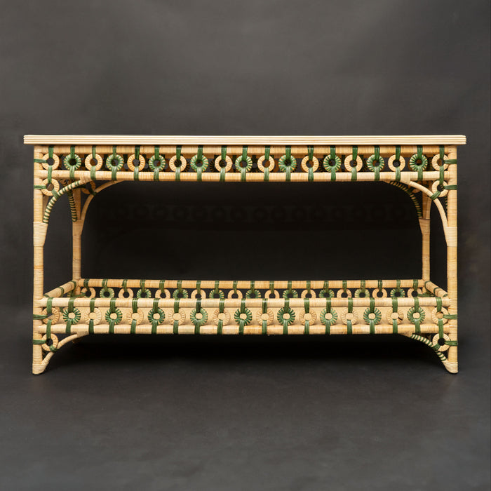 Green and Cream Rattan Console by Creel and Gow