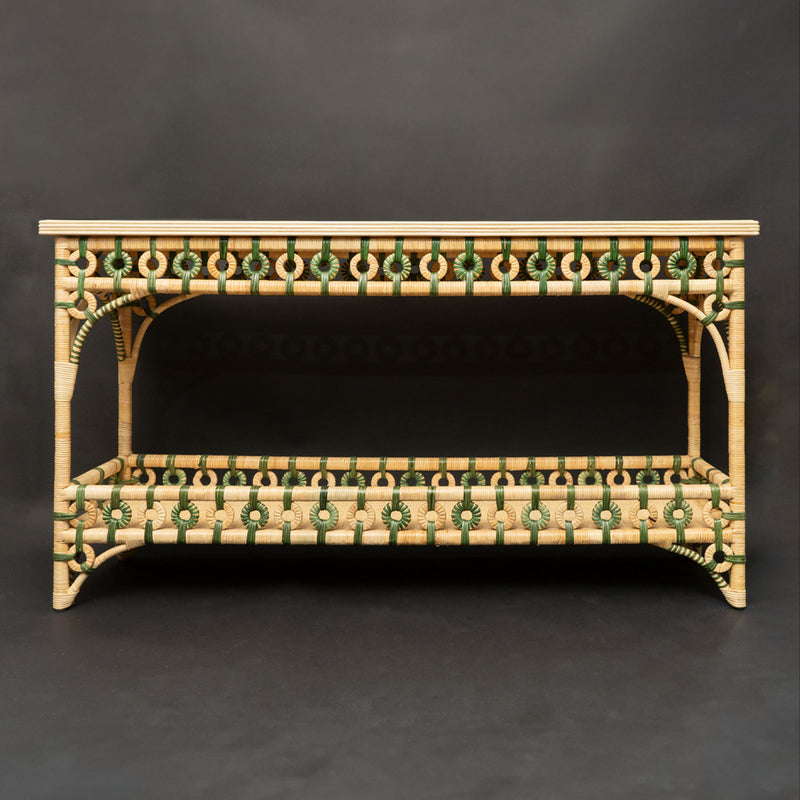 Green and Cream Rattan Console by Creel and Gow