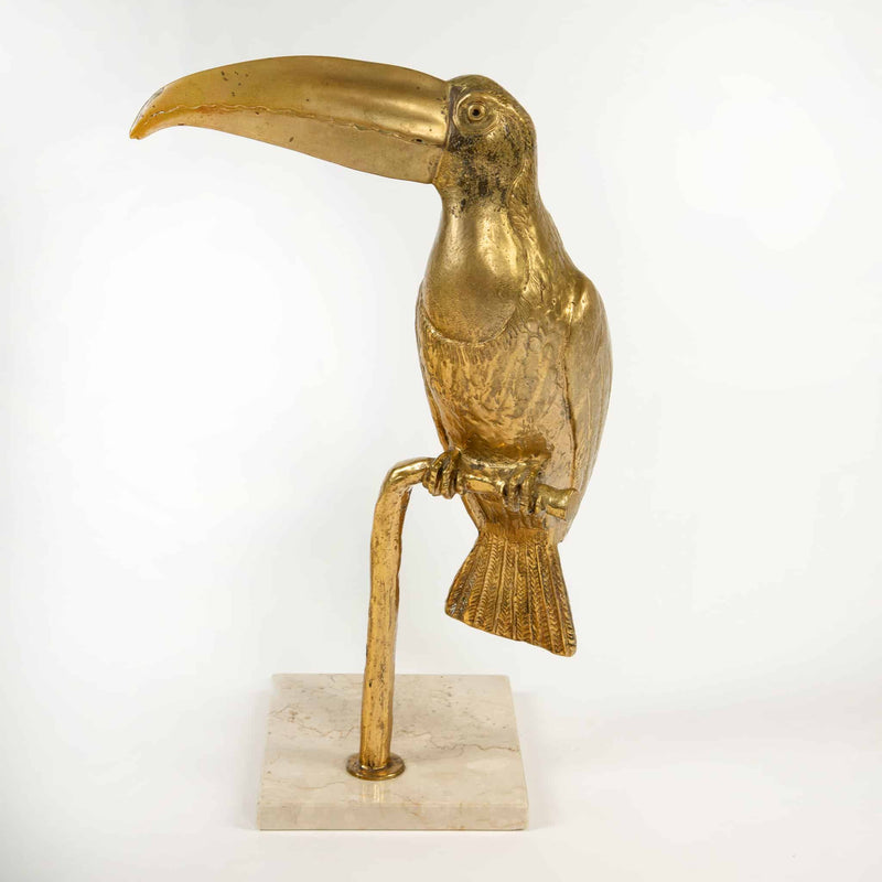 Mid-Century Exoticism: Brass Toucan on a Marble Base