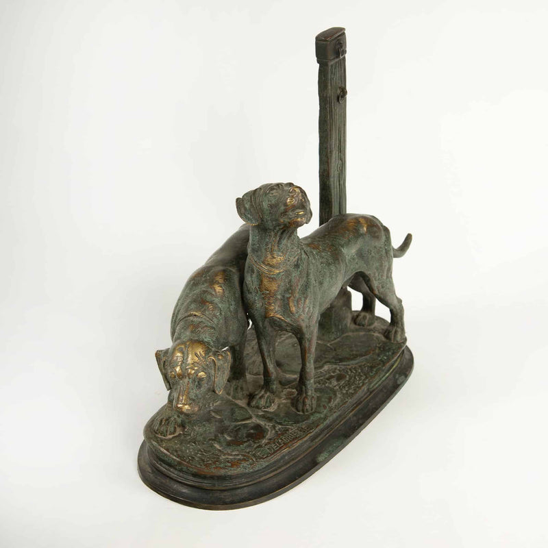 Paul-Édouard Delabrièrre, Bronze Group of Two Hounds, French Animalier, 19th C.