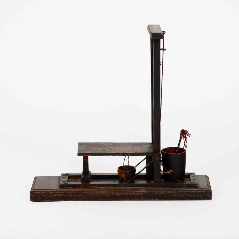 Revolution Reduced: 19th C Model of a Guillotine w/ Buckets and a Mop