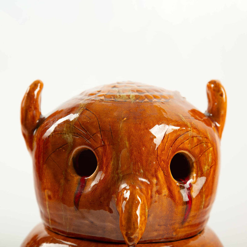 Mid-Century French Glazed Ceramic Owl Lamp