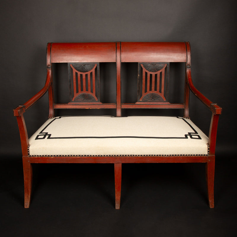 Directoire Period Oxblood Salon Suite w/ Saber Legs and Scrolled Backs, Late 18C