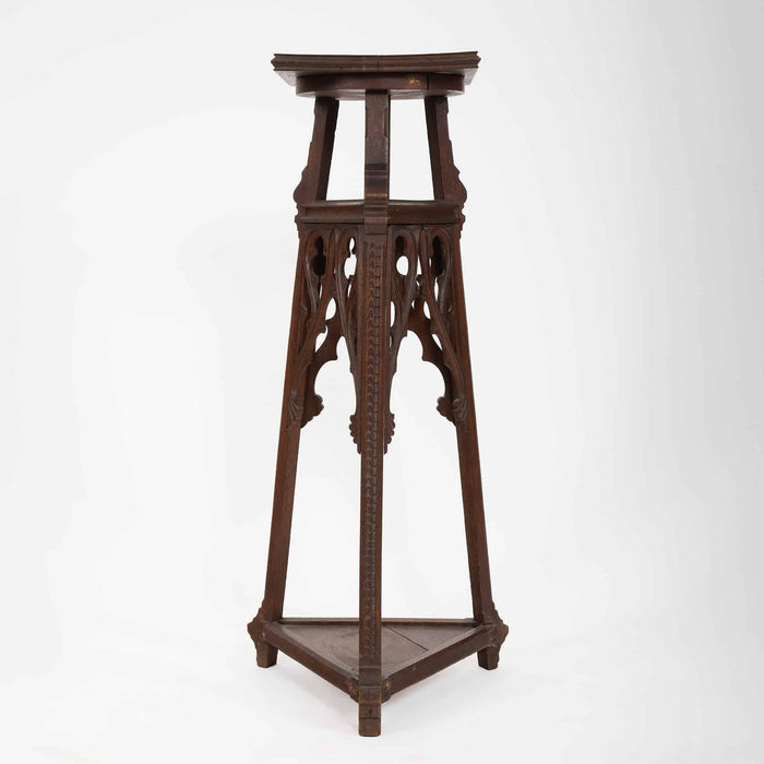 Gothic Revival Carved Oak Rotating Display Stand, 19th Century
