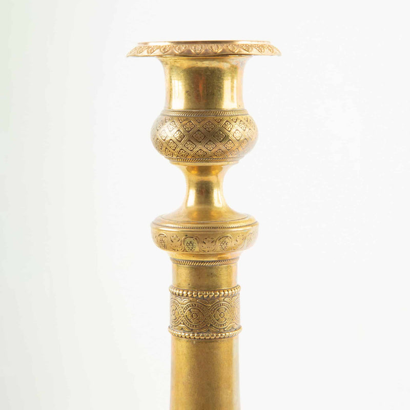 Pair of 19th-C French Gilt Bronze Candlesticks w/ Grape and Vine Decoration