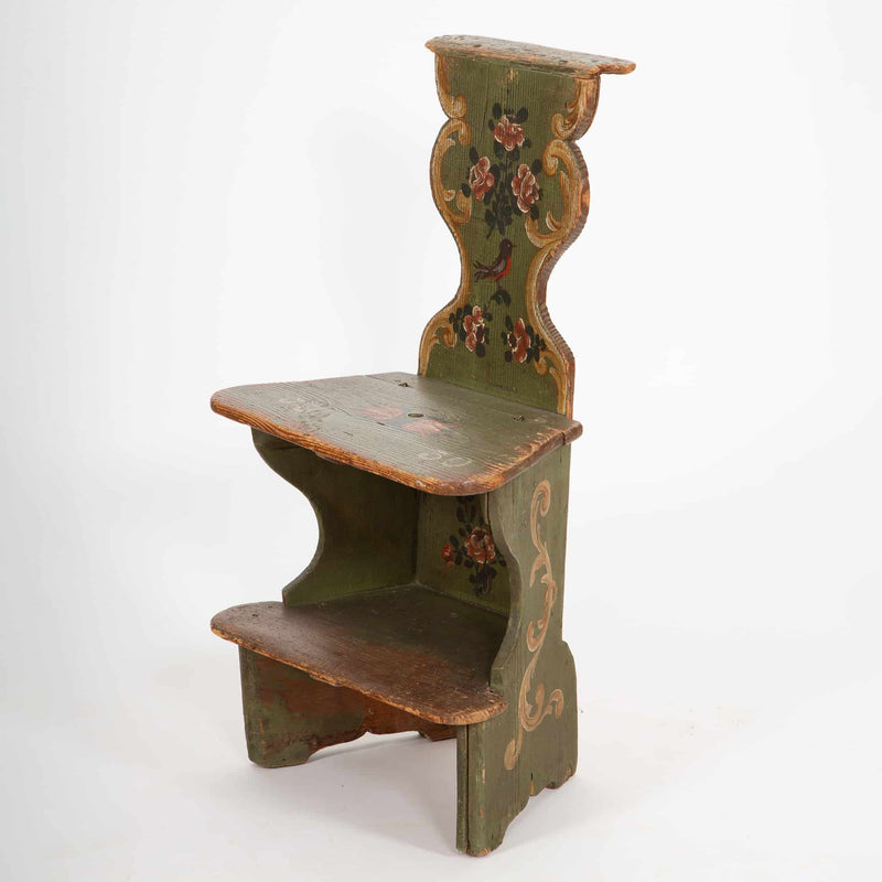 Painted Folk Art Chair-Ladder with Bird Motif, Dated 1830