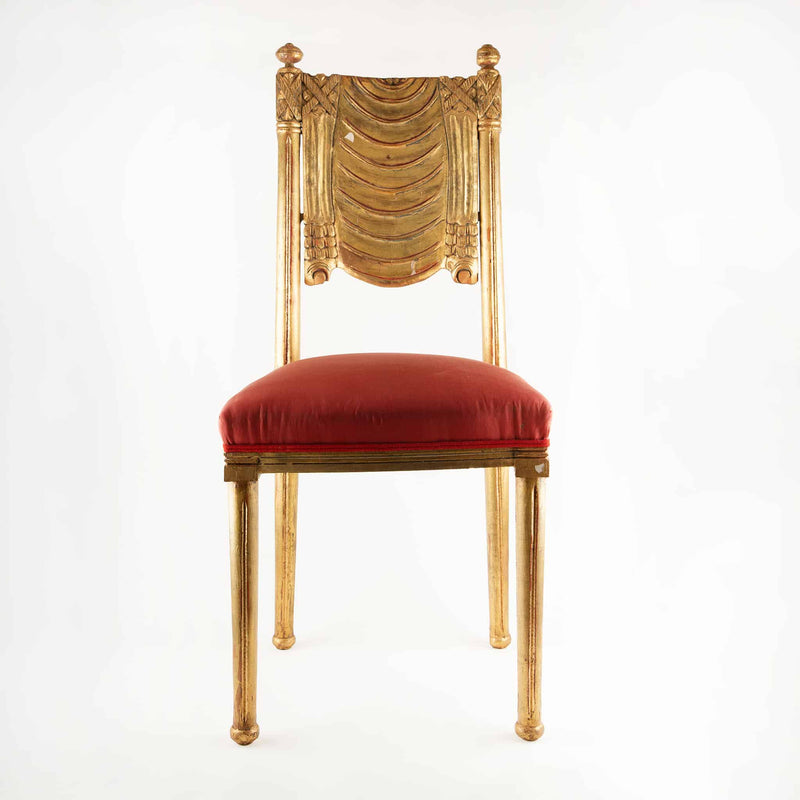 Pair of French Art Deco Gilt Chairs with Red Silk Upholstery