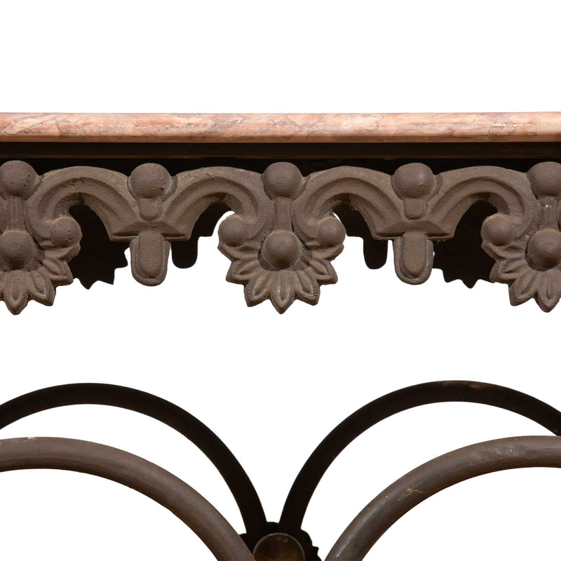 Exceptional Large 19th-Century French Butcher Table with Rose Marble Top