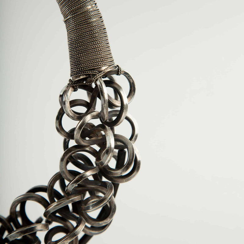 Miao Minority Tribe Silver Necklace with Knotted Chain Rings