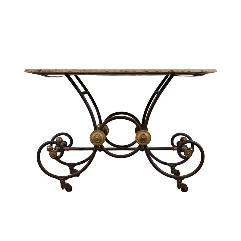 French Industrial Elegance: 19th Century French Butcher Table Carved Marble Top