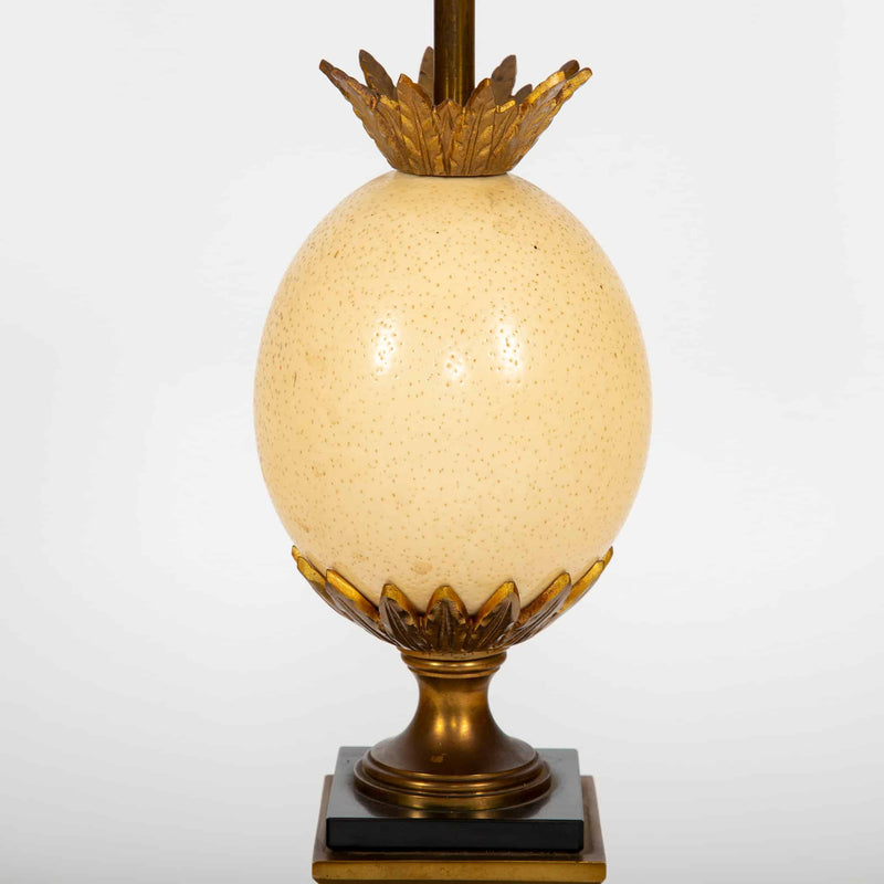 Maison Charles–Attributed Pair of Gilt Metal and Ostrich Egg Table Lamps