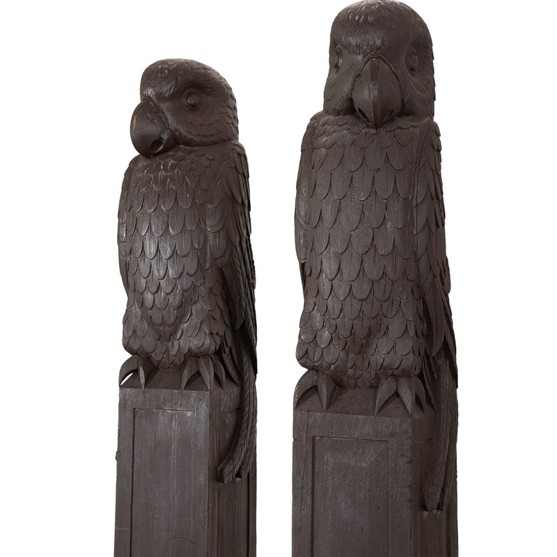Carved Wooden Parrot Columns
