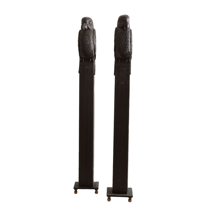 Carved Wooden Parrot Columns