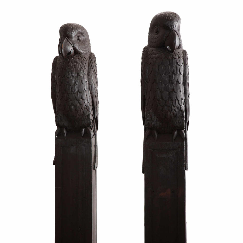 Carved Wooden Parrot Columns