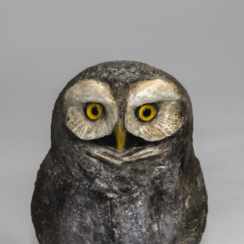 Contemporary French Folk Art Papier-Mâché Owl Sculpture, 8.25" H