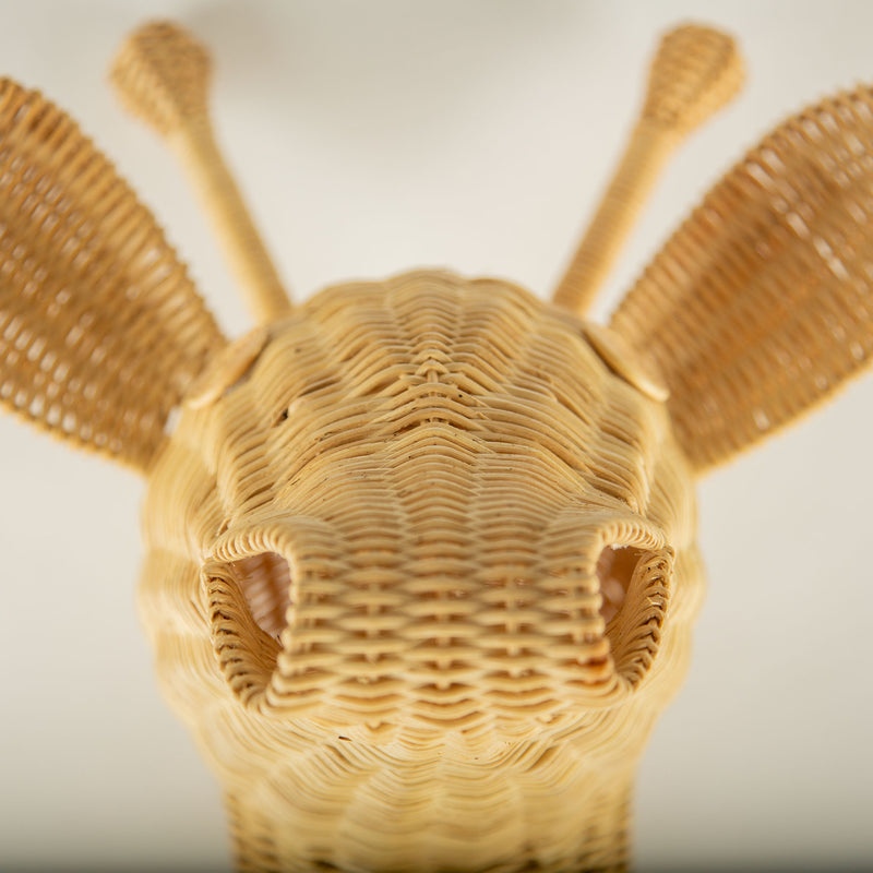 Sculptural Handwoven Rattan Giraffe Head Wall Sculpture