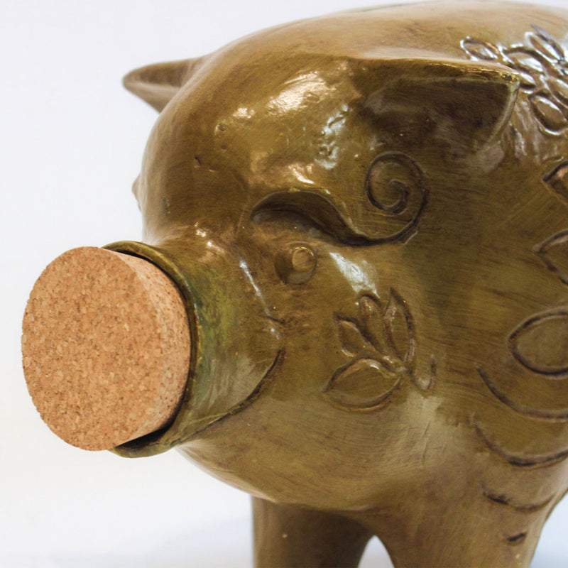 This Little Piggy Saved It All: Large Vintage Folk Art Ceramic Pig Bank