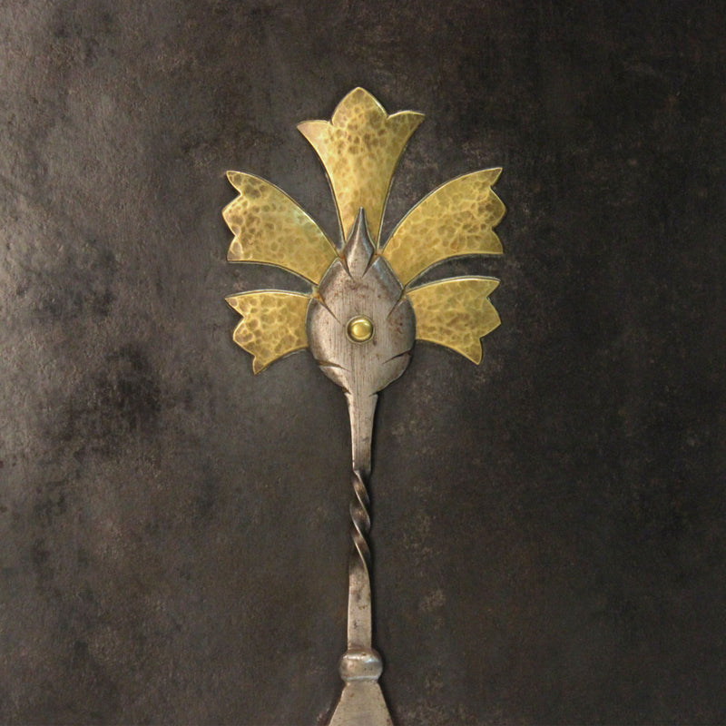 French Hand-Forged Wrought Iron and Brass Fire Screen, Early 20th Century