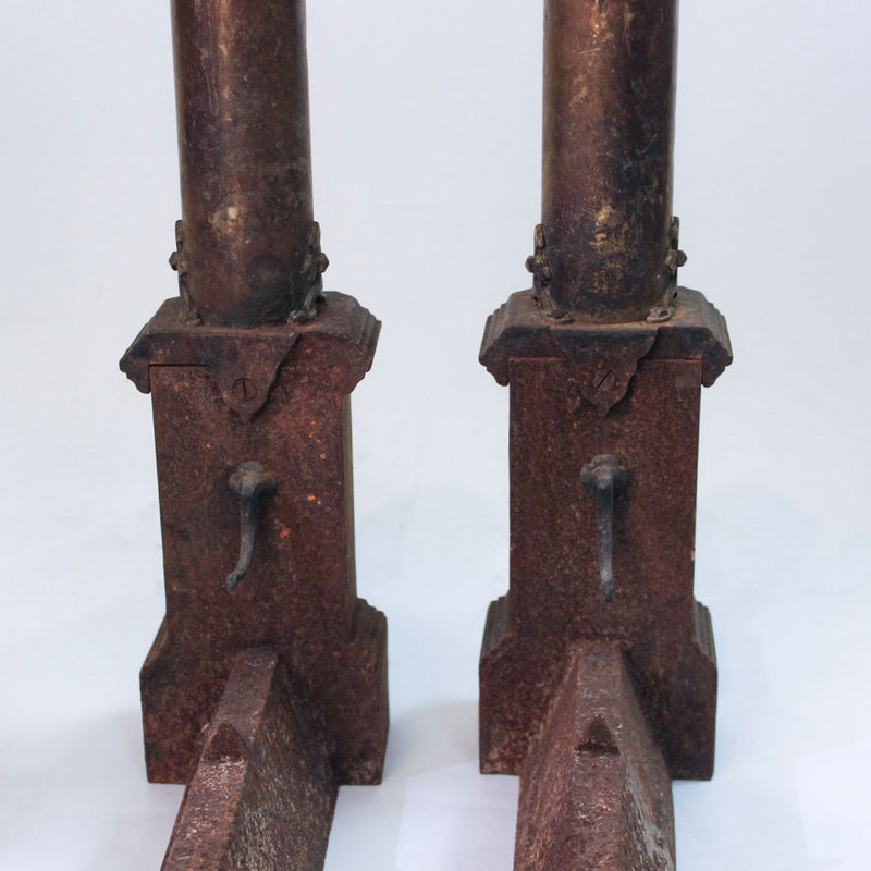 The Fire Breathers: Pair of French Gothic Revival Dragon Head Andirons
