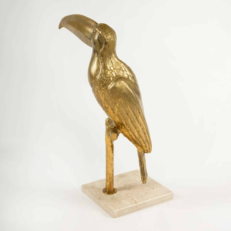 Mid-Century Exoticism: Brass Toucan on a Marble Base