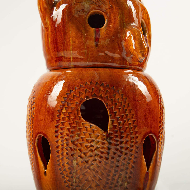 Mid-Century French Glazed Ceramic Owl Lamp