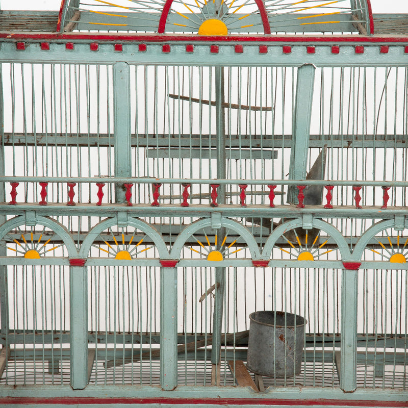The Bird Palace: Late 19th Century Bird Cage Painted Grey with Red Accents