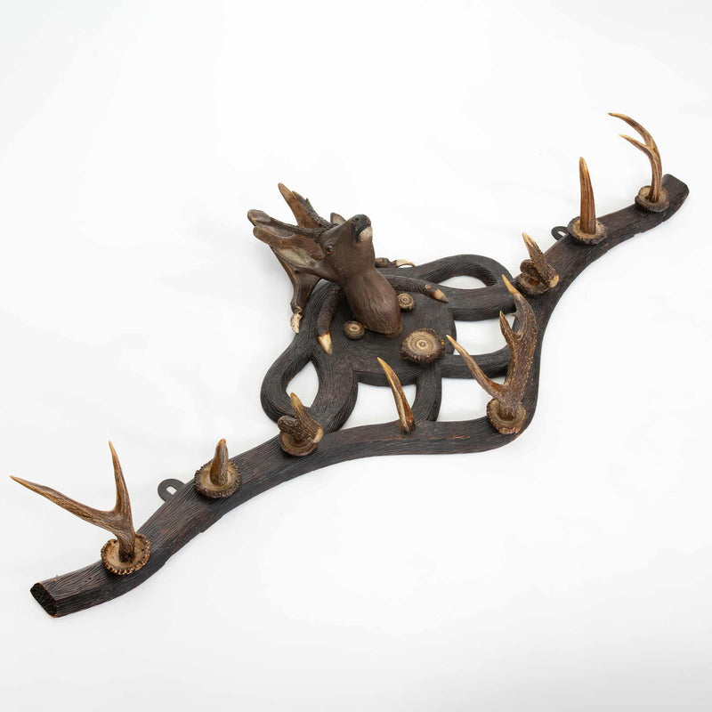Echoes of the Hunt: 19th Century Black Forest Antler Wall Hanging Coat Rack