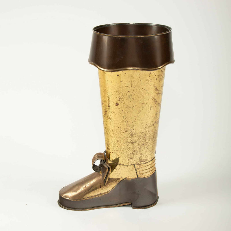 Whimsical Boot-Form Brass Umbrella Stand, Mid-20th Century