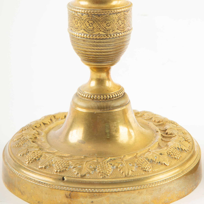 Pair of 19th-C French Gilt Bronze Candlesticks w/ Grape and Vine Decoration