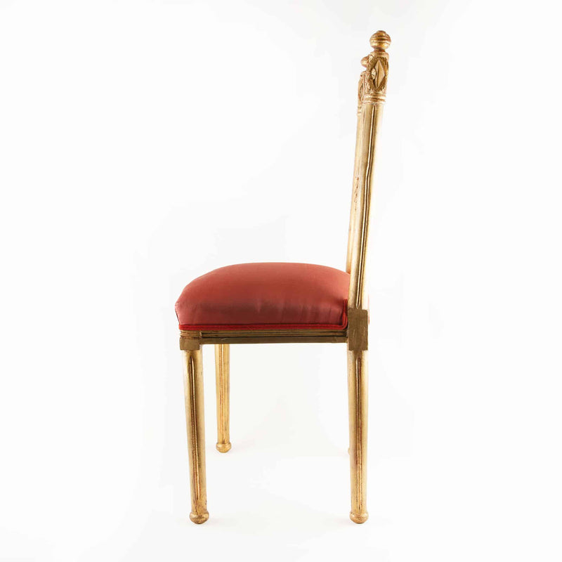 Pair of French Art Deco Gilt Chairs with Red Silk Upholstery