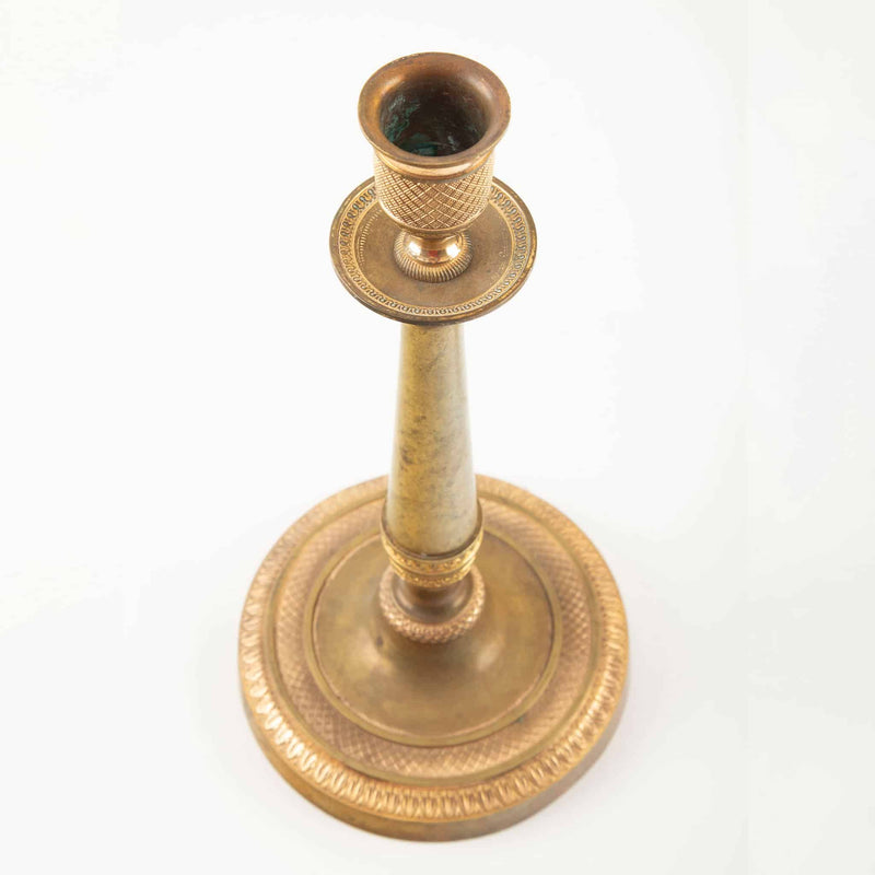 Pair of French Empire Period Gilt Bronze Candlesticks with Guilloché Decoration