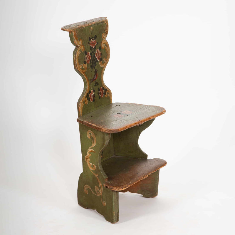 Painted Folk Art Chair-Ladder with Bird Motif, Dated 1830