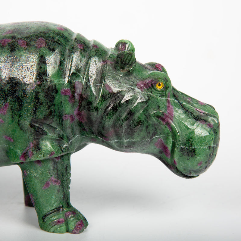 Intricately Carved Ruby in Zoisite Hippo 8"