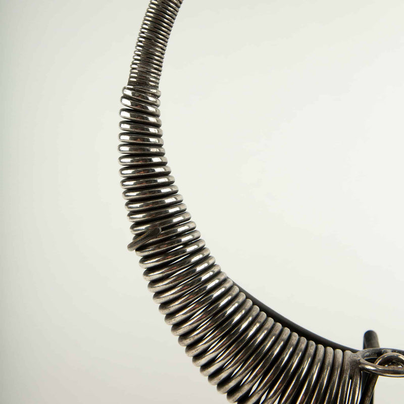 Miao Tribe Silver Necklace with Coiled Rings with Center Medallion
