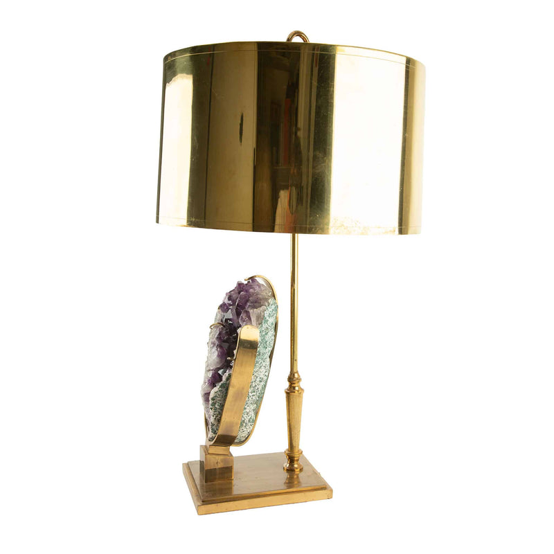 Mid-Century Modern Amethyst and Brass Table Lamp, Attributed to Willy Daro