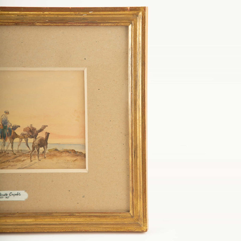19th Century Watercolor of Camels & Rider Signed & Dated, Louis Aimable Crapelet