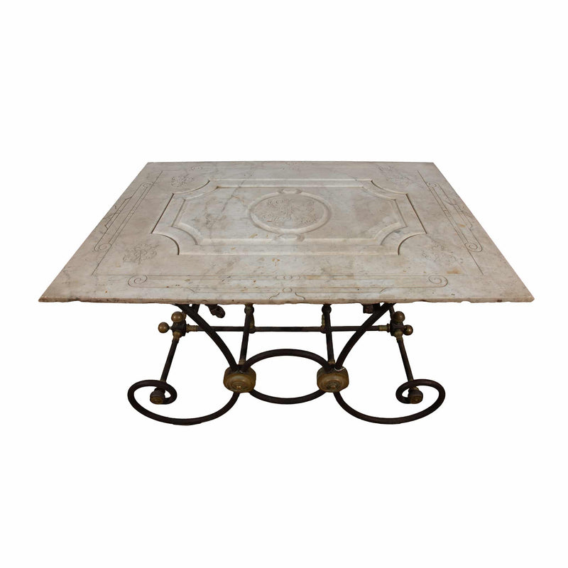 French Industrial Elegance: 19th Century French Butcher Table Carved Marble Top