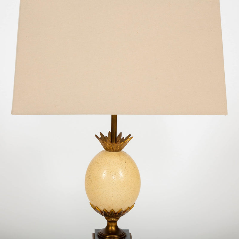 Maison Charles–Attributed Pair of Gilt Metal and Ostrich Egg Table Lamps