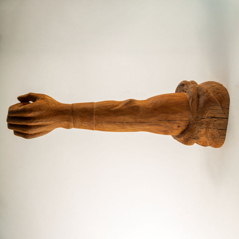 Monumental Hand-Carved Wooden Arm Candle Sconce by C. Balzeau, France, 1980