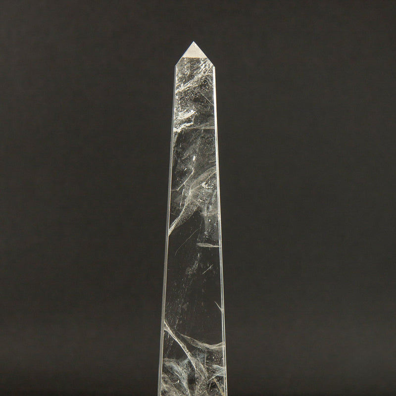 Hand-Carved Clear Rock Crystal Obelisk on Stepped Base, 12.5"