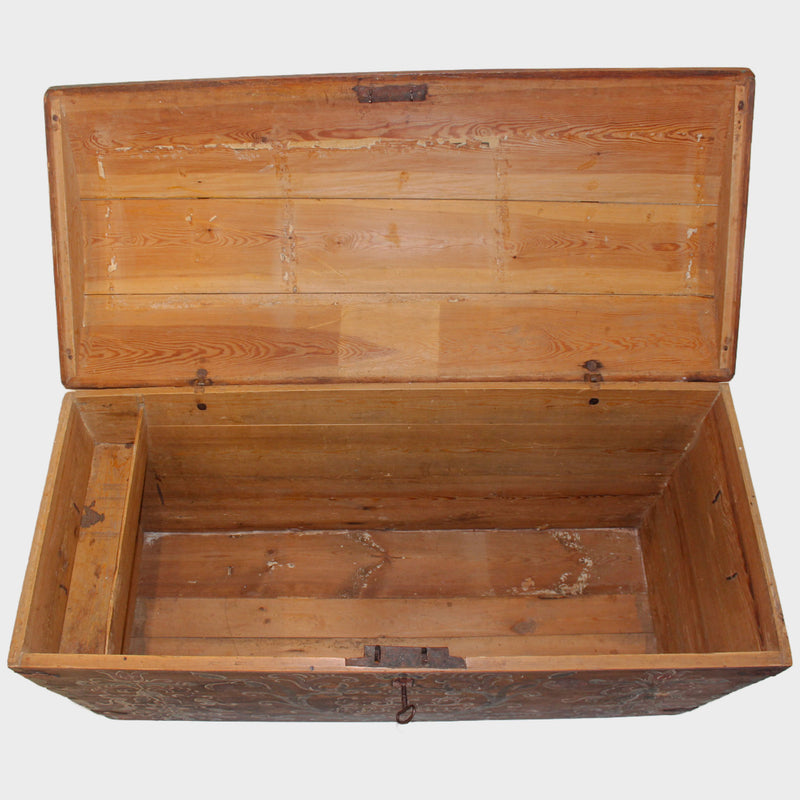 Swedish Folk Art Painted Pine Storage Trunk, Dated 1805